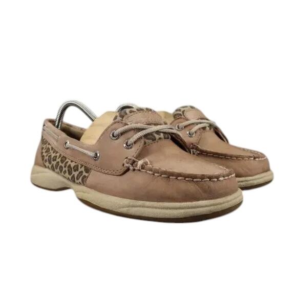 Sperry Shoes Women 9 Boat Loafer Angelfish Leather Leopard Nautical Preppy Brown - Picture 12 of 12
